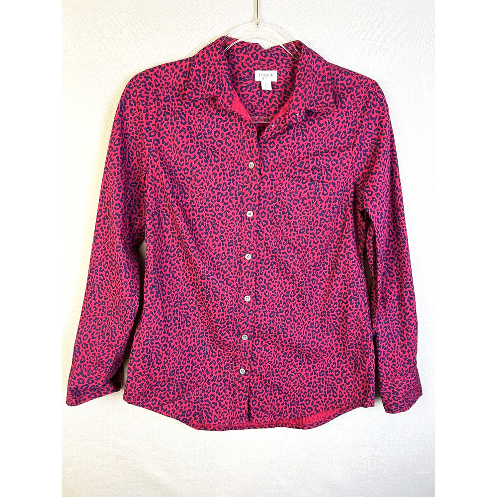 J Crew Factory Shirt Women's Small Animal Print Red Black Re-Imagined Cotton